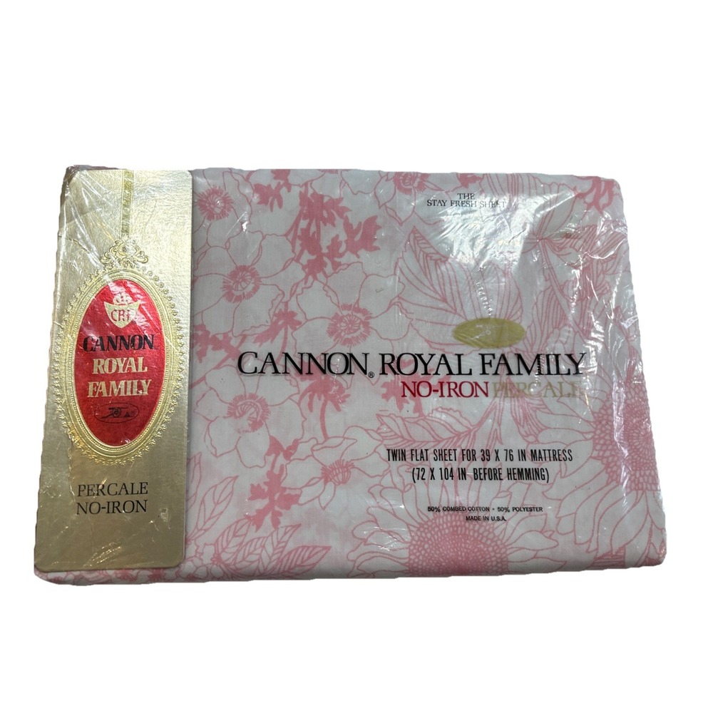 NIP Vintage CANNON Royal Family Twin Flat Sheet‎ "Reverie"  No-Iron Percale Pink